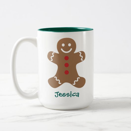 Niedlich Gingerbrot Mann Personalisiert Zweifarbige Tasse (Links)
