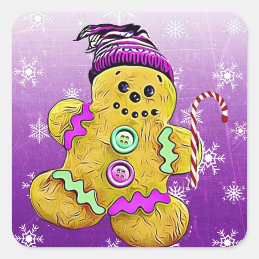 Niedlich Gingerbrot Mann Weihnachten Quadratischer Aufkleber (Vorderseite)