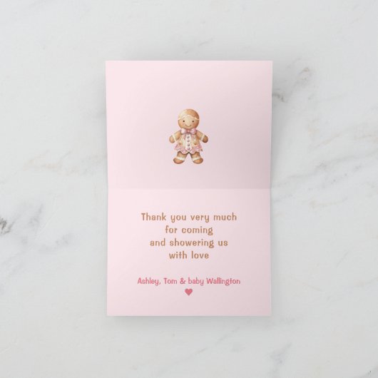 Niedlich Gingerbrot Pink Girl Weihnachtsdusche Dankeskarte (Innenseite)