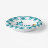 Niedlich Gingham Aquamarin Blue Fish & Balloon 1. Pappteller (Gewinkelt)