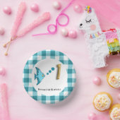 Niedlich Gingham Aquamarin Blue Fish & Balloon 1. Pappteller (Party)