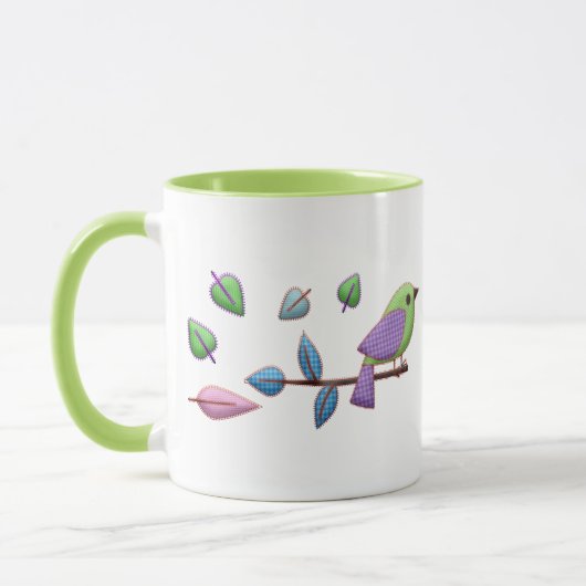Niedlich Gingham Bird mit Pastel-Blätter Tasse (Links)