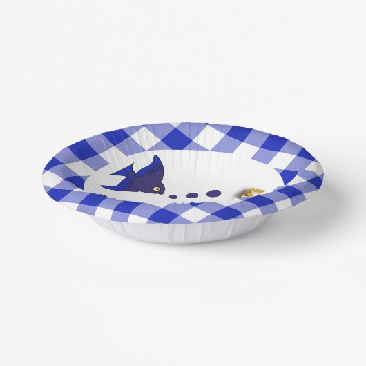 Niedlich Gingham, Blue Fish & Balloon 1. Geburtsta Pappteller (Gewinkelt)