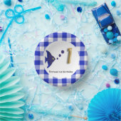 Niedlich Gingham, Blue Fish & Balloon 1. Geburtsta Pappteller (Party)