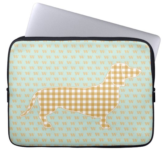 Niedlich Gingham Dackel Monogram Duck Blue Laptopschutzhülle (Vorderseite)