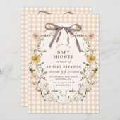 Niedlich Gingham Fall Floral Neutral Baby Dusche Einladung (Vorne/Hinten)