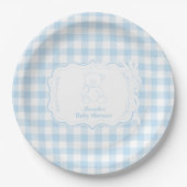 Niedlich Gingham French Teddy Bear Baby Shower Pappteller (Vorderseite)