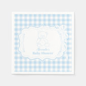 Niedlich Gingham French Teddy Bear Baby Shower Serviette (Vorderseite)