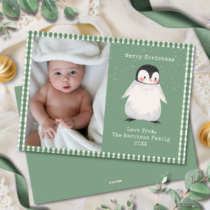Niedlich Gingham Green Simple Family Foto Feiertagskarte