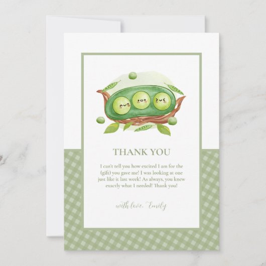 Niedlich Gingham Greenery Sweet Pea in Pod Baby Du Dankeskarte (Vorderseite)