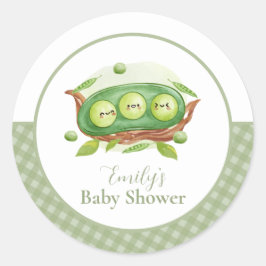 Niedlich Gingham Greenery Sweet Pea in Pod Baby Du Runder Aufkleber