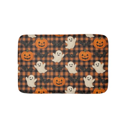 Niedlich, Gingham-halloween-Geist-Kürbisbäume Badematte (Vorderseite)