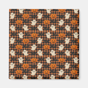Niedlich, Gingham-halloween-Geist-Kürbisbäume Magnet