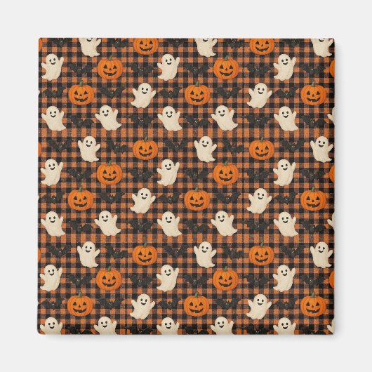 Niedlich, Gingham-halloween-Geist-Kürbisbäume Magnet (Vorne)