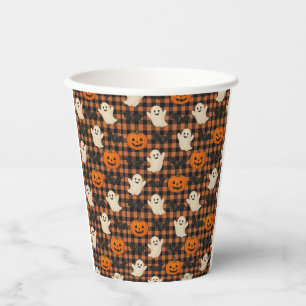 Niedlich, Gingham-halloween-Geist-Kürbisbäume Pappbecher