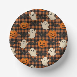Niedlich, Gingham-halloween-Geist-Kürbisbäume Pappteller