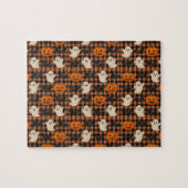 Niedlich, Gingham-halloween-Geist-Kürbisbäume Puzzle (Horizontal)