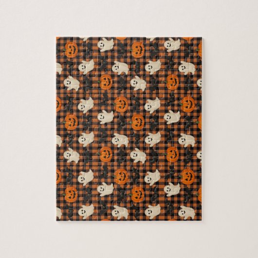 Niedlich, Gingham-halloween-Geist-Kürbisbäume Puzzle (Vertikal)