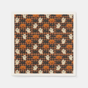 Niedlich, Gingham-halloween-Geist-Kürbisbäume Serviette