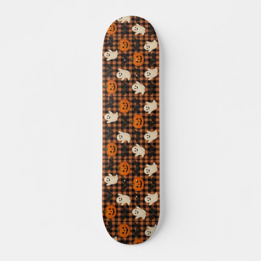 Niedlich, Gingham-halloween-Geist-Kürbisbäume Skateboard (Vorne)