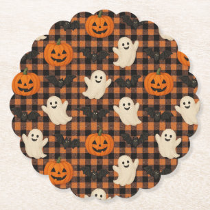 Niedlich, Gingham-halloween-Geist-Kürbisbäume Untersetzer