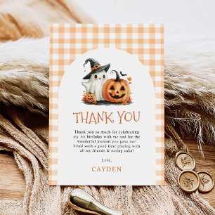 Niedlich Gingham Halloween Ghost 1. Geburtstag Dankeskarte