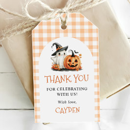 Niedlich Gingham Halloween Ghost 1. Geburtstag Geschenkanhänger