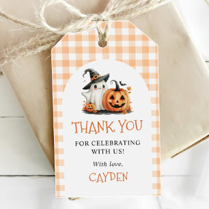 Niedlich Gingham Halloween Ghost 1. Geburtstag Geschenkanhänger
