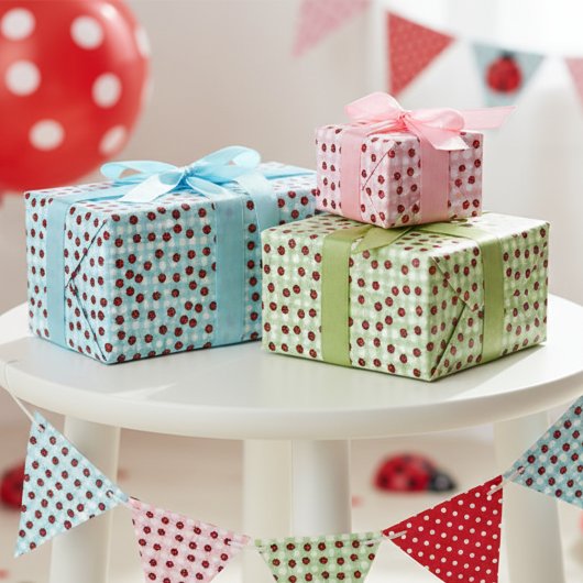 Niedlich Gingham Handzeichnung Ladybug Pattern Kid Geschenkpapier Set