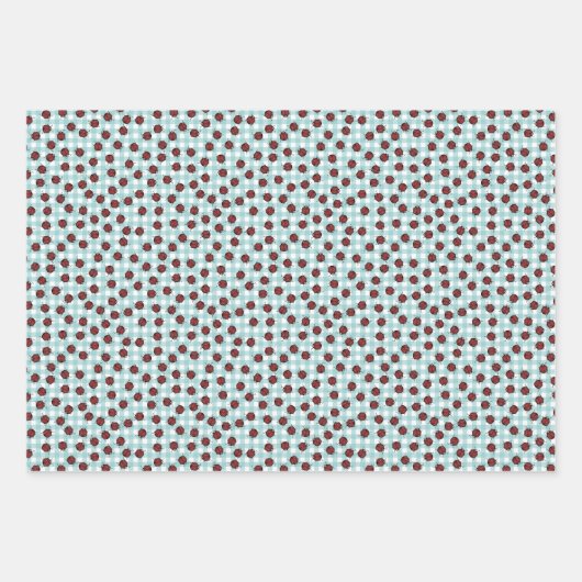 Niedlich Gingham Handzeichnung Ladybug Pattern Kid Geschenkpapier Set (Vorderseite)