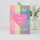 Niedlich Gingham Heart Save the Date (Stehend Vorderseite)