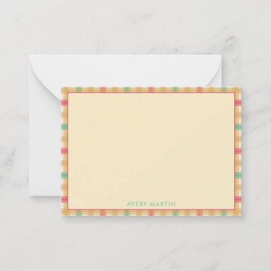 Niedlich Gingham Karo Pattern Danke Kinderzimmer Mitteilungskarte (Vorderseite)