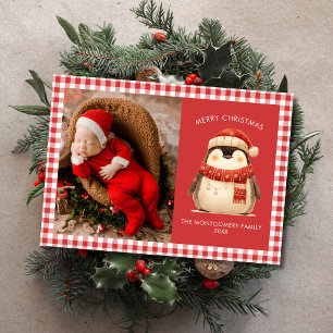 Niedlich Gingham Karo Weihnachtsfotokarte Feiertagskarte