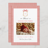 Niedlich Gingham Mit Monogramm Christmas Birth Ankündigung (Vorne/Hinten)