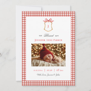 Niedlich Gingham Mit Monogramm Christmas Birth Ankündigung