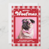 Niedlich Gingham Pattern Merry Woofmas Feiertagskarte (Vorderseite)