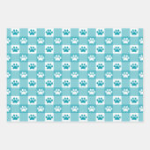 Niedlich Gingham Paw Print Pattern Pink Aquamarin Geschenkpapier Set (Vorderseite 2)