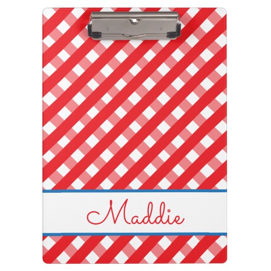 Niedlich Gingham Personalisiert Clipboard Klemmbrett (Vorderseite)