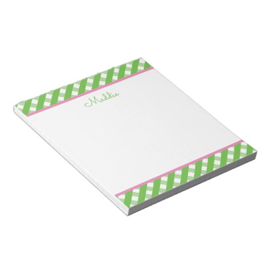Niedlich Gingham Personalisiert Notepad Notizblock (angewinkelt)