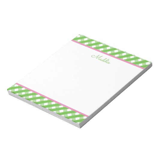 Niedlich Gingham Personalisiert Notepad Notizblock (Rotiert)