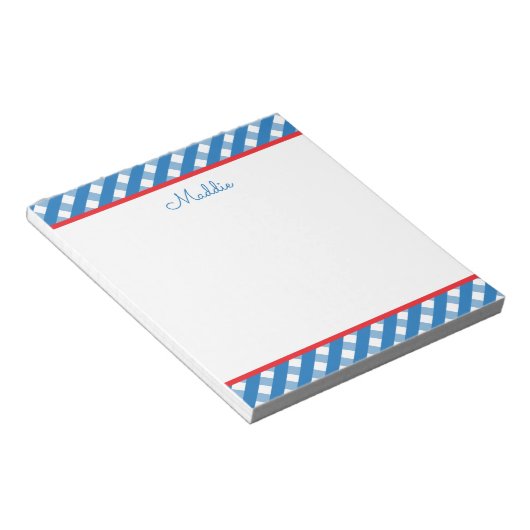 Niedlich Gingham Personalisiert Notepad Notizblock (angewinkelt)