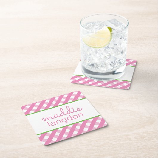 Niedlich Gingham Personalisiert Paper Untersetzer (Vor Ort)