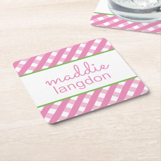 Niedlich Gingham Personalisiert Paper Untersetzer (angewinkelt)