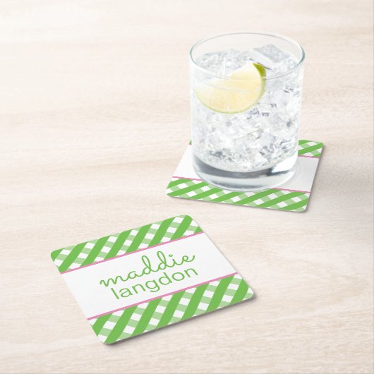 Niedlich Gingham Personalisiert Paper Untersetzer (Vor Ort)