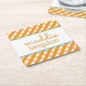 Niedlich Gingham Personalisiert Paper Untersetzer (angewinkelt)