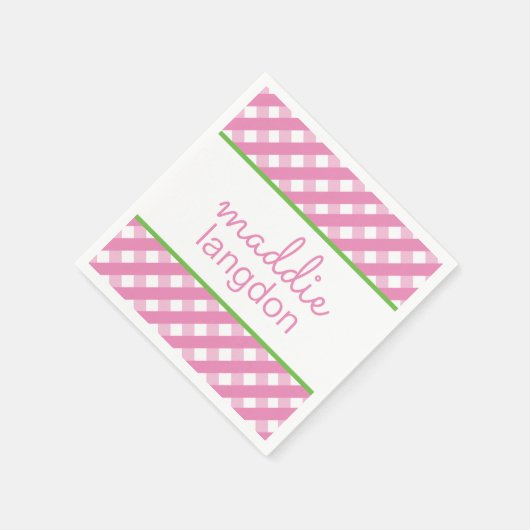 Niedlich Gingham Personalisiert Party Napkins Serviette (Ecke)