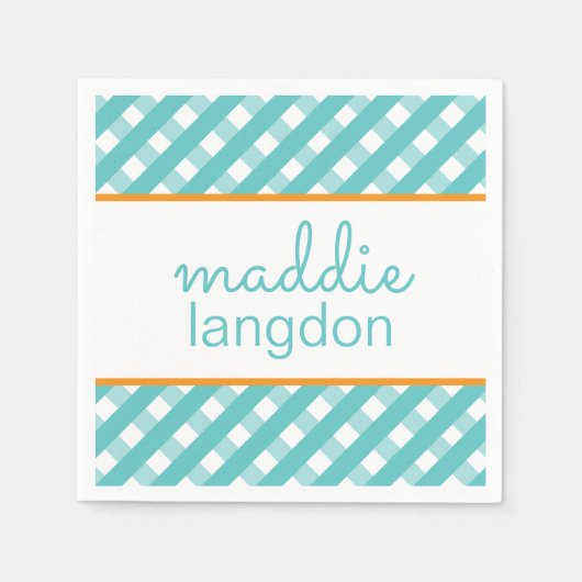 Niedlich Gingham Personalisiert Party Napkins Serviette (Vorderseite)