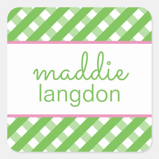 Niedlich Gingham Personalisiert Stickers (Vorderseite)