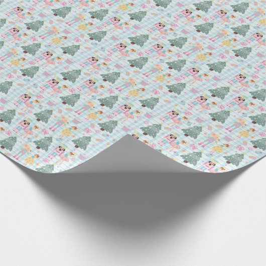 Niedlich Gingham Pink Christmas Nutcracker Balleri Geschenkpapier (Ecke)