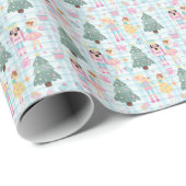 Niedlich Gingham Pink Christmas Nutcracker Balleri Geschenkpapier (Rolleneckpunkt)
